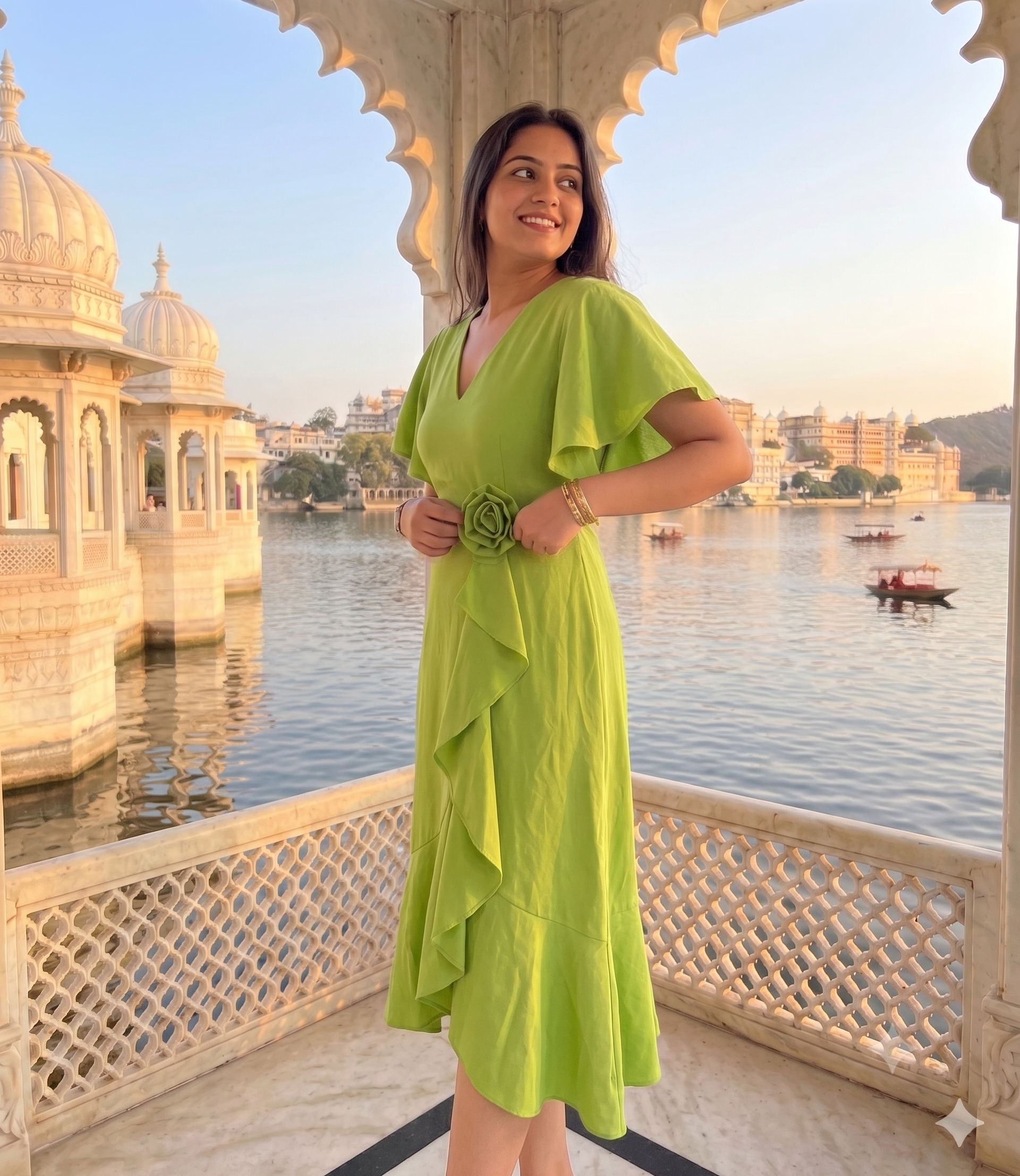 Lime green floral ruffle dress – Samansa