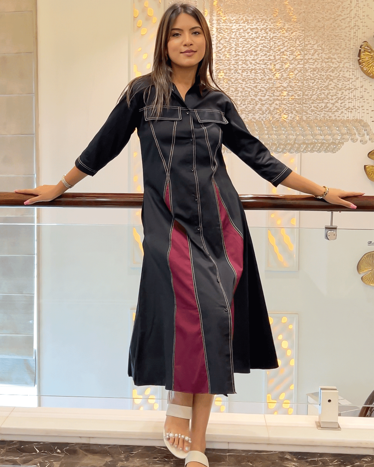 Black Maroon Majestic Dress