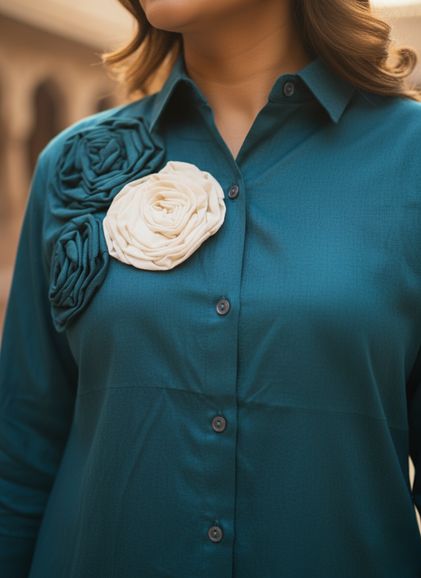 Teal green floral glow shirt