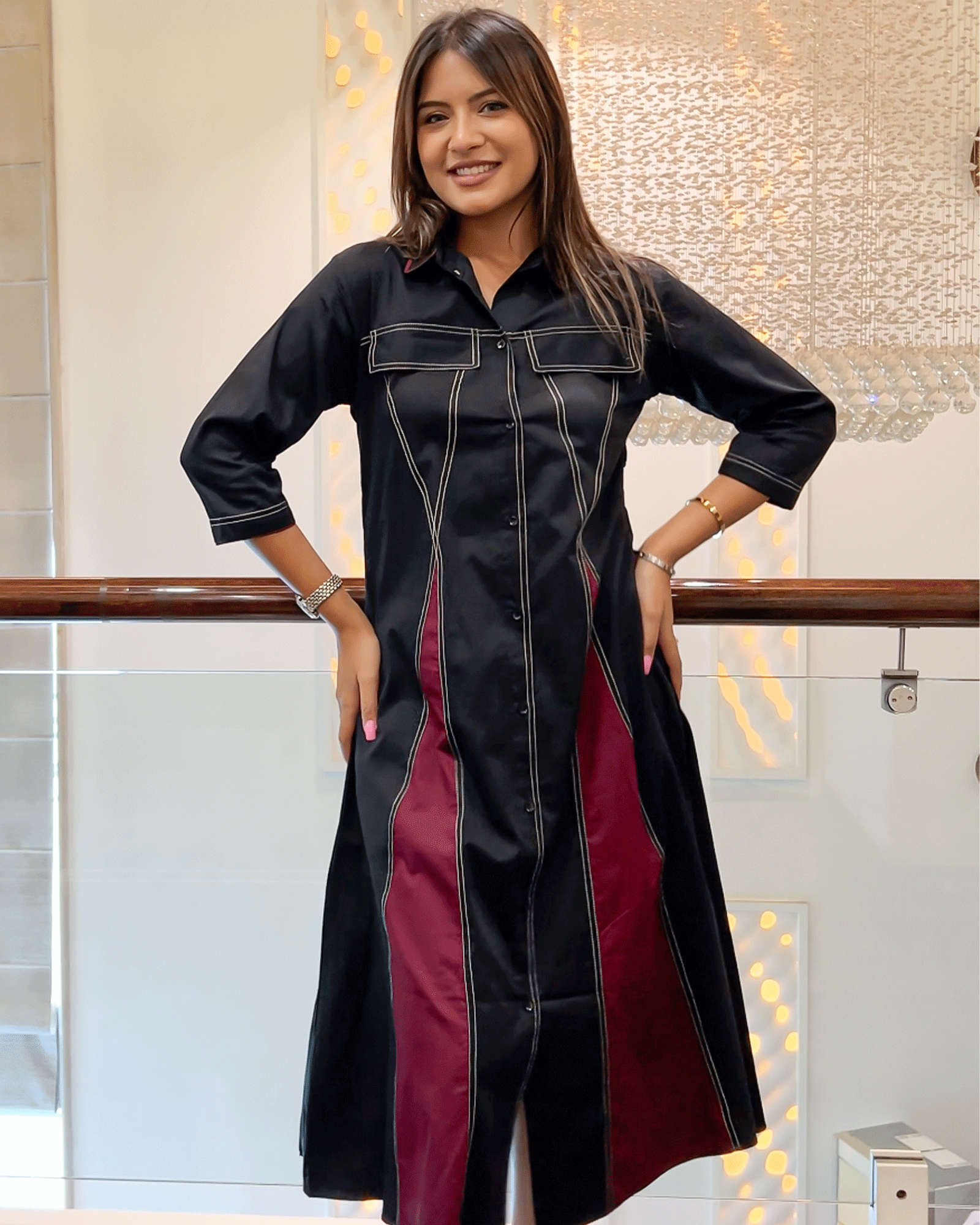 Black Maroon Majestic Dress