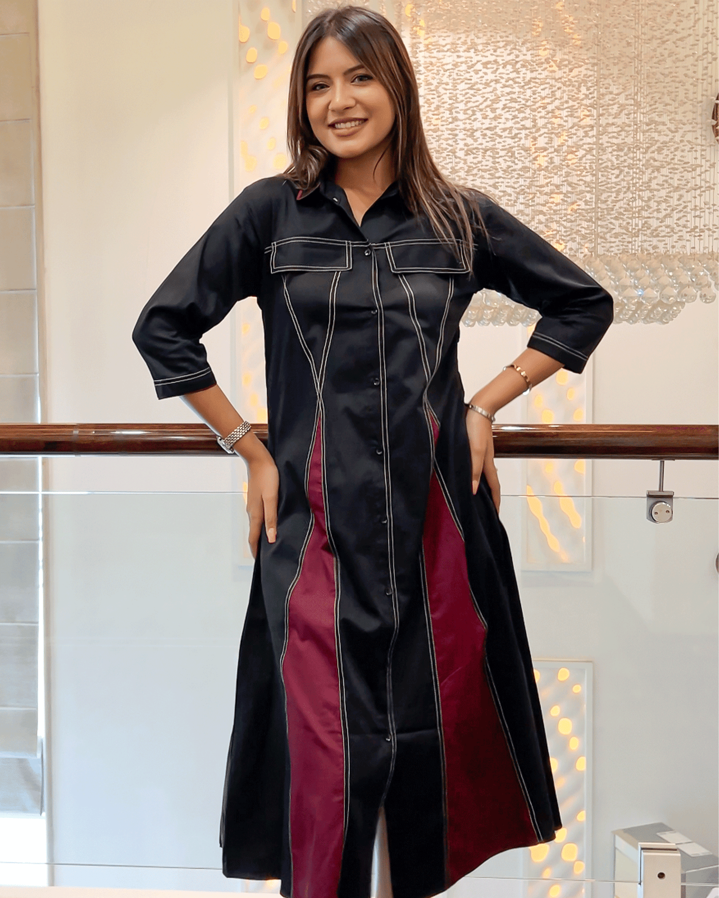 Black Maroon Majestic Dress