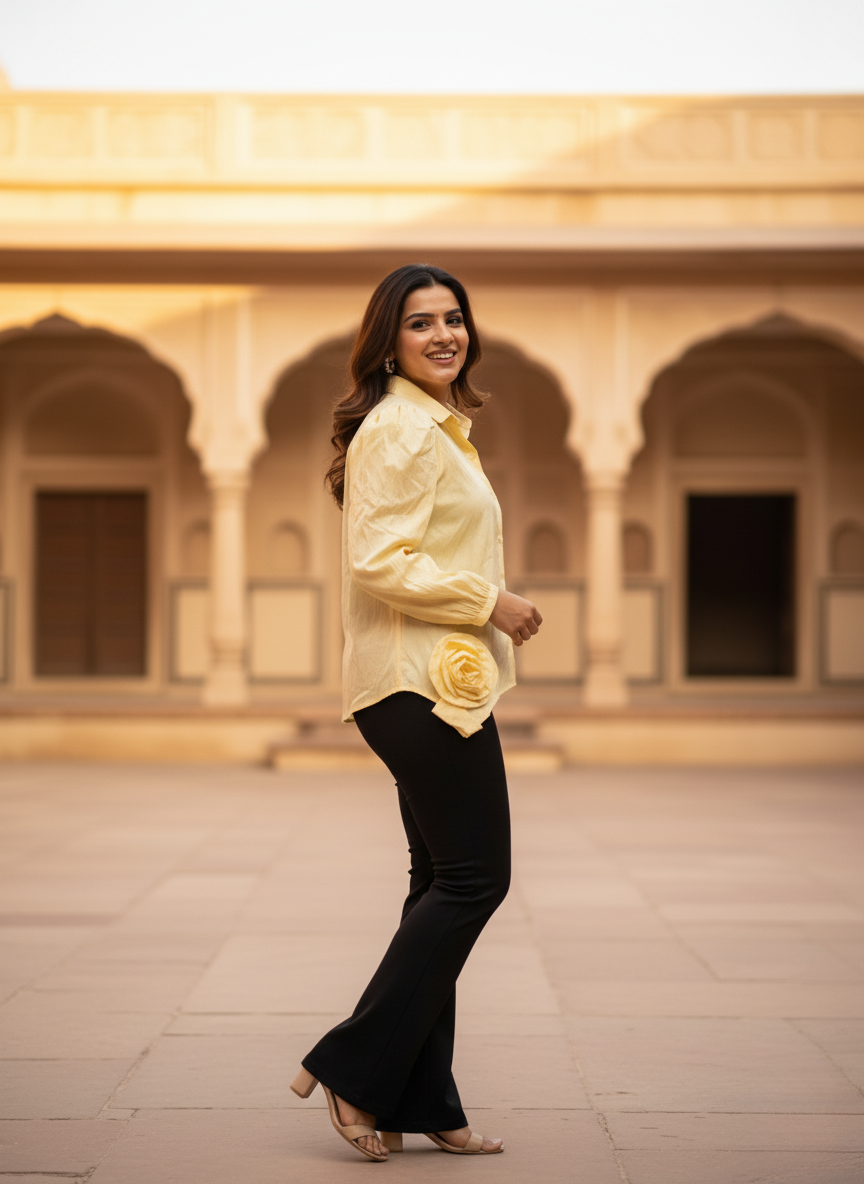 Lemon yellow Rosette shirt