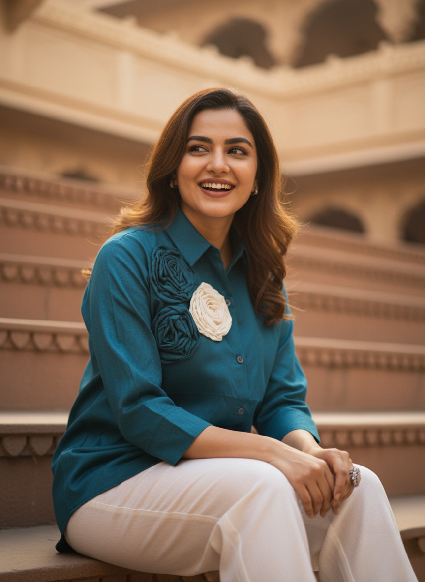 Teal green floral glow shirt