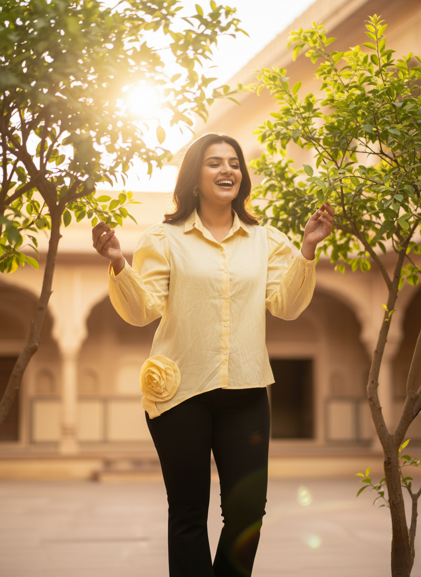 Lemon yellow Rosette shirt