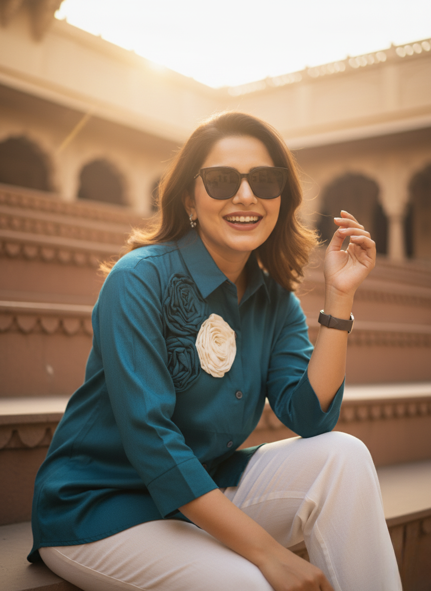 Teal green floral glow shirt