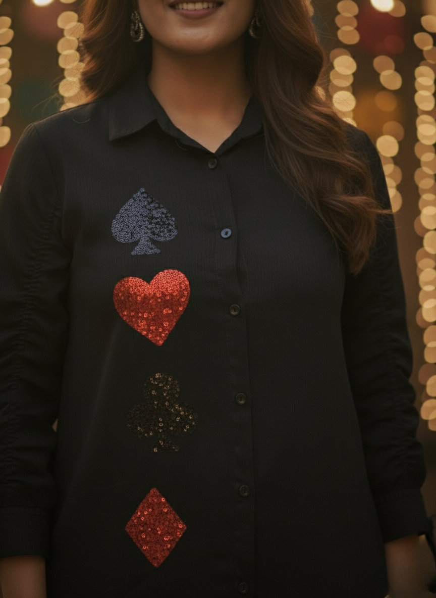 Black Royal Flush Sequin Shirt