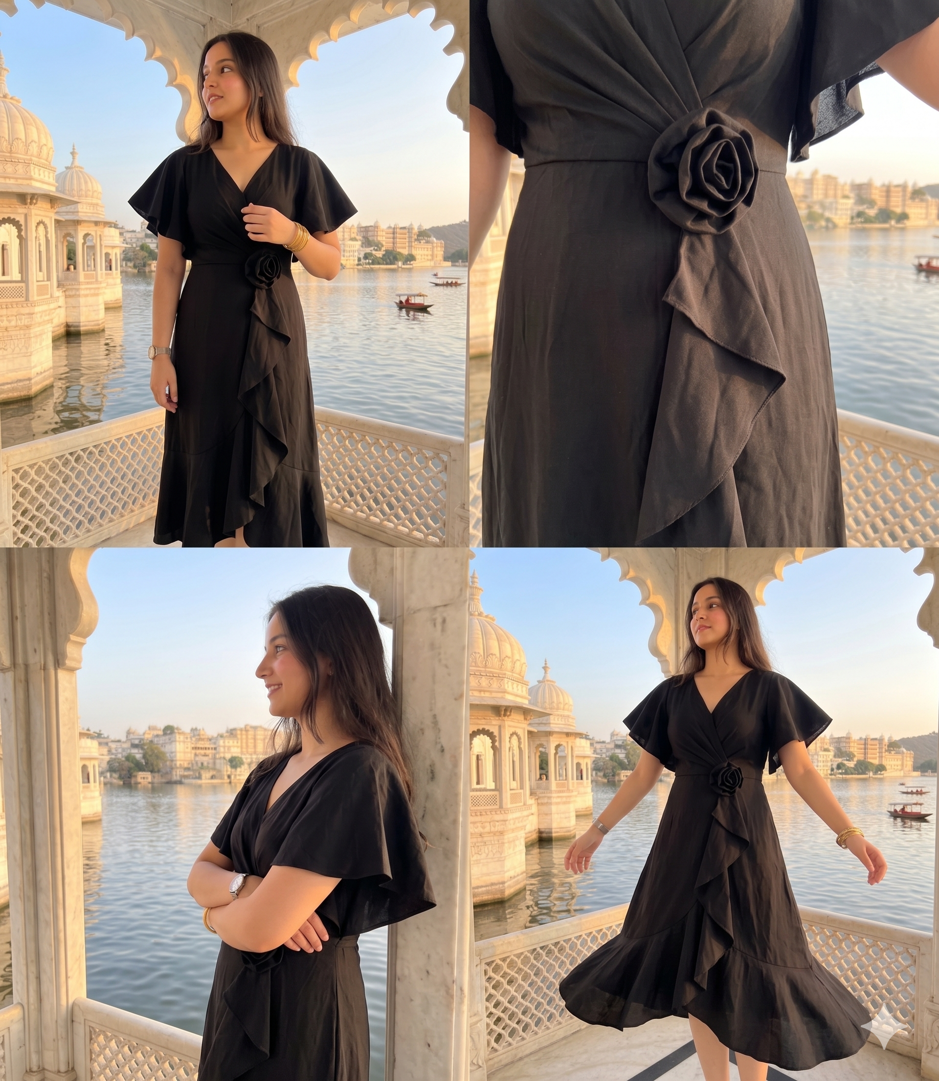 Black floral ruffle dress
