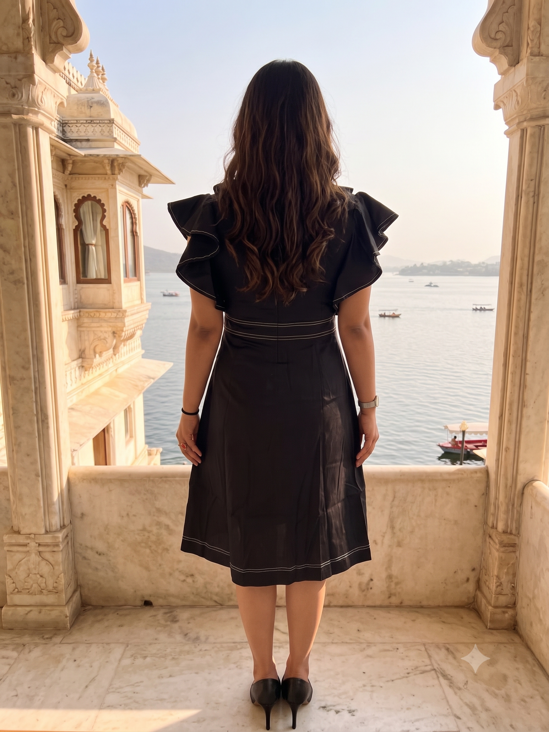 Black linear edge dress