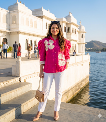 Hot pink crochet floral shirt