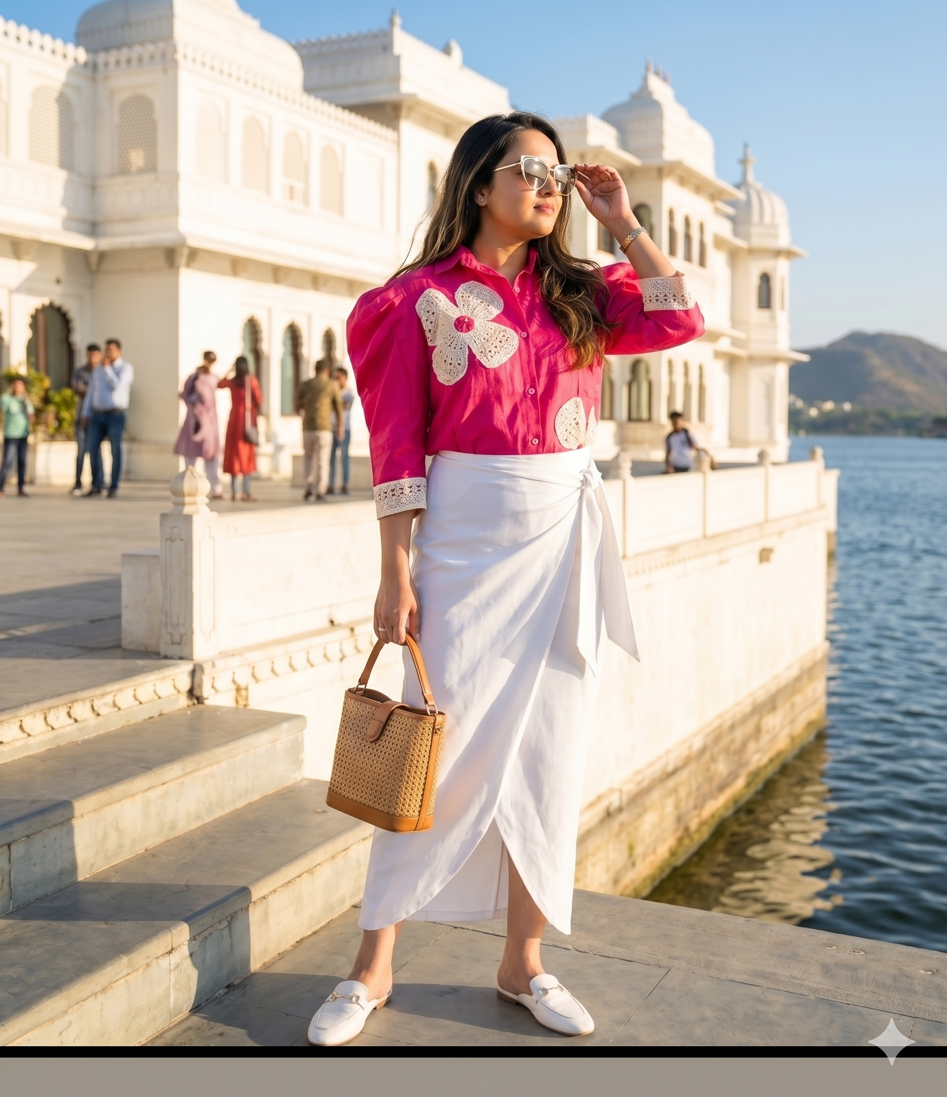Hot pink crochet floral shirt