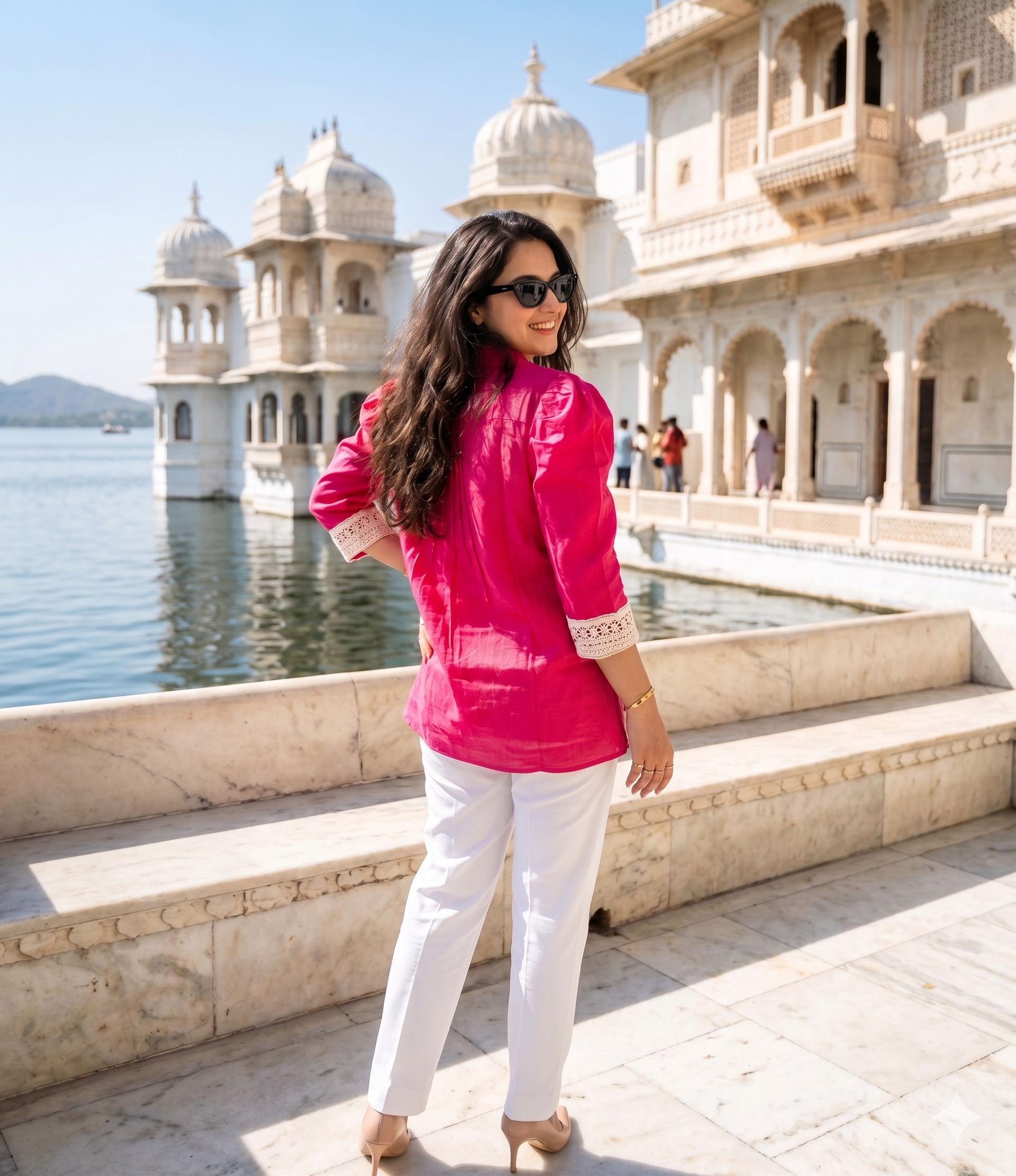 Hot pink crochet floral shirt