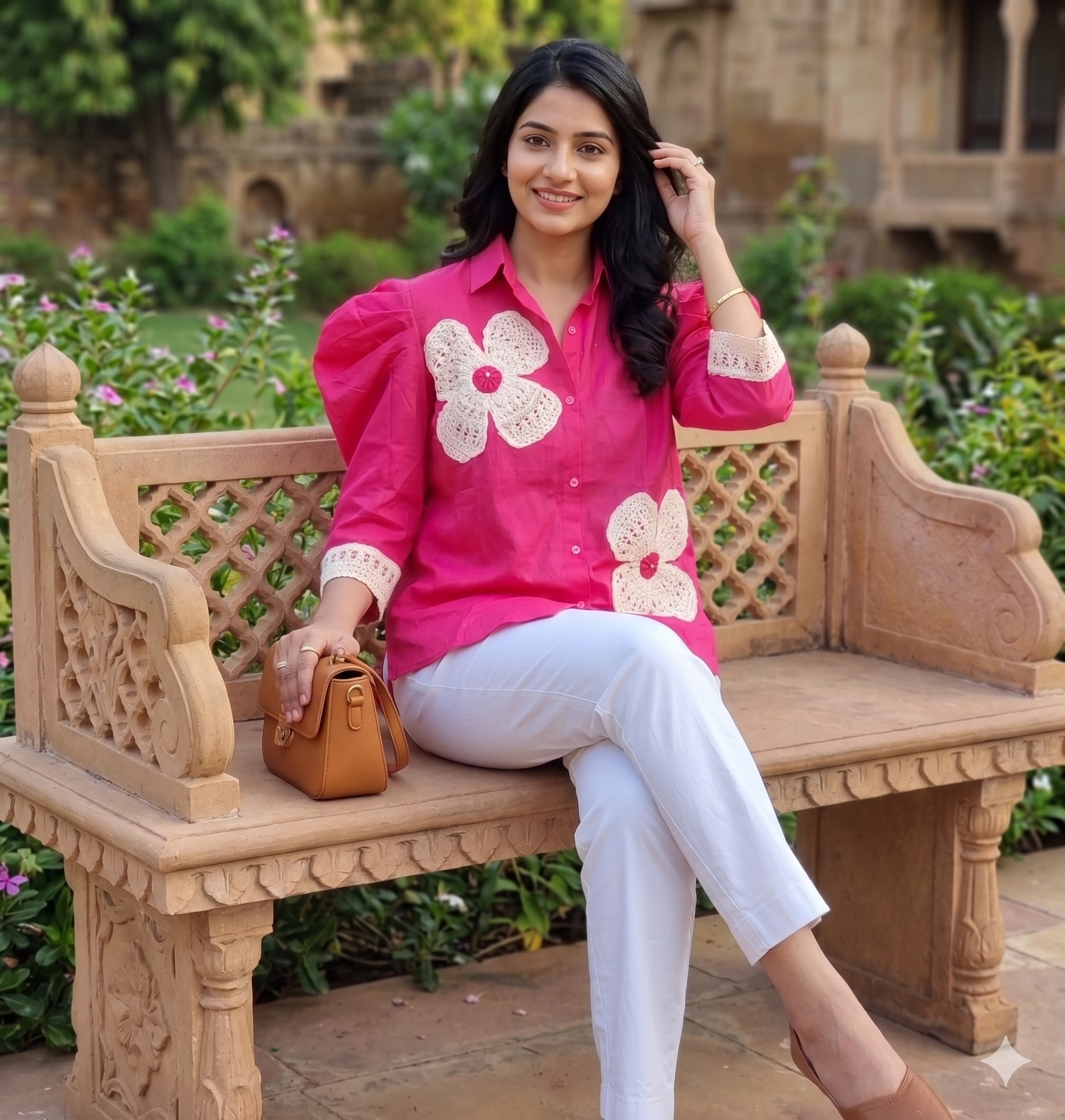Hot pink crochet floral shirt