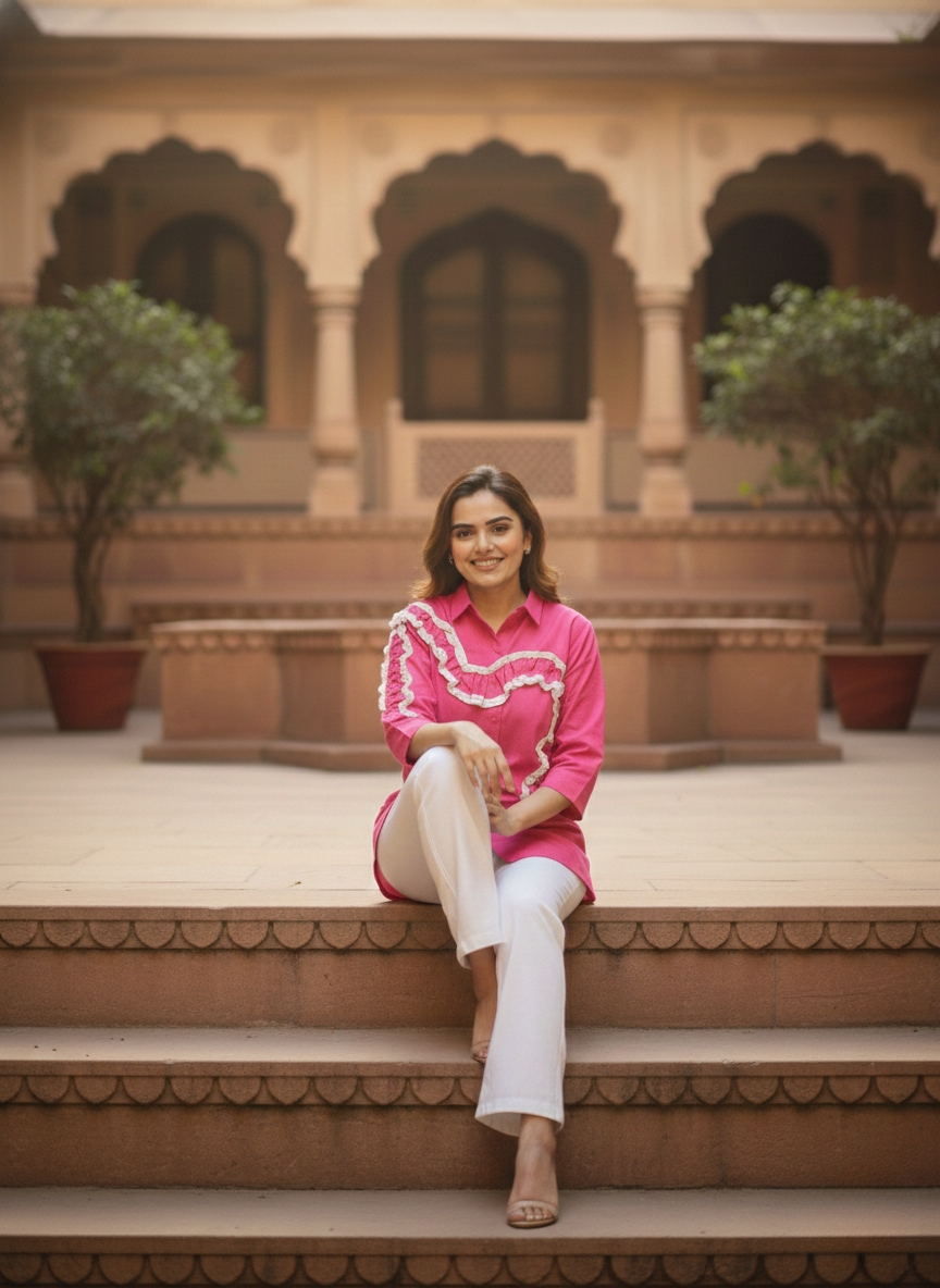 Hot pink Sweetheart Ruffle Shirt