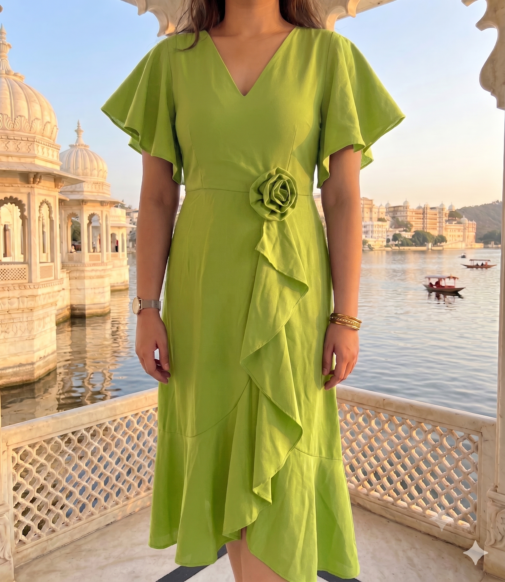 Lime green floral ruffle dress