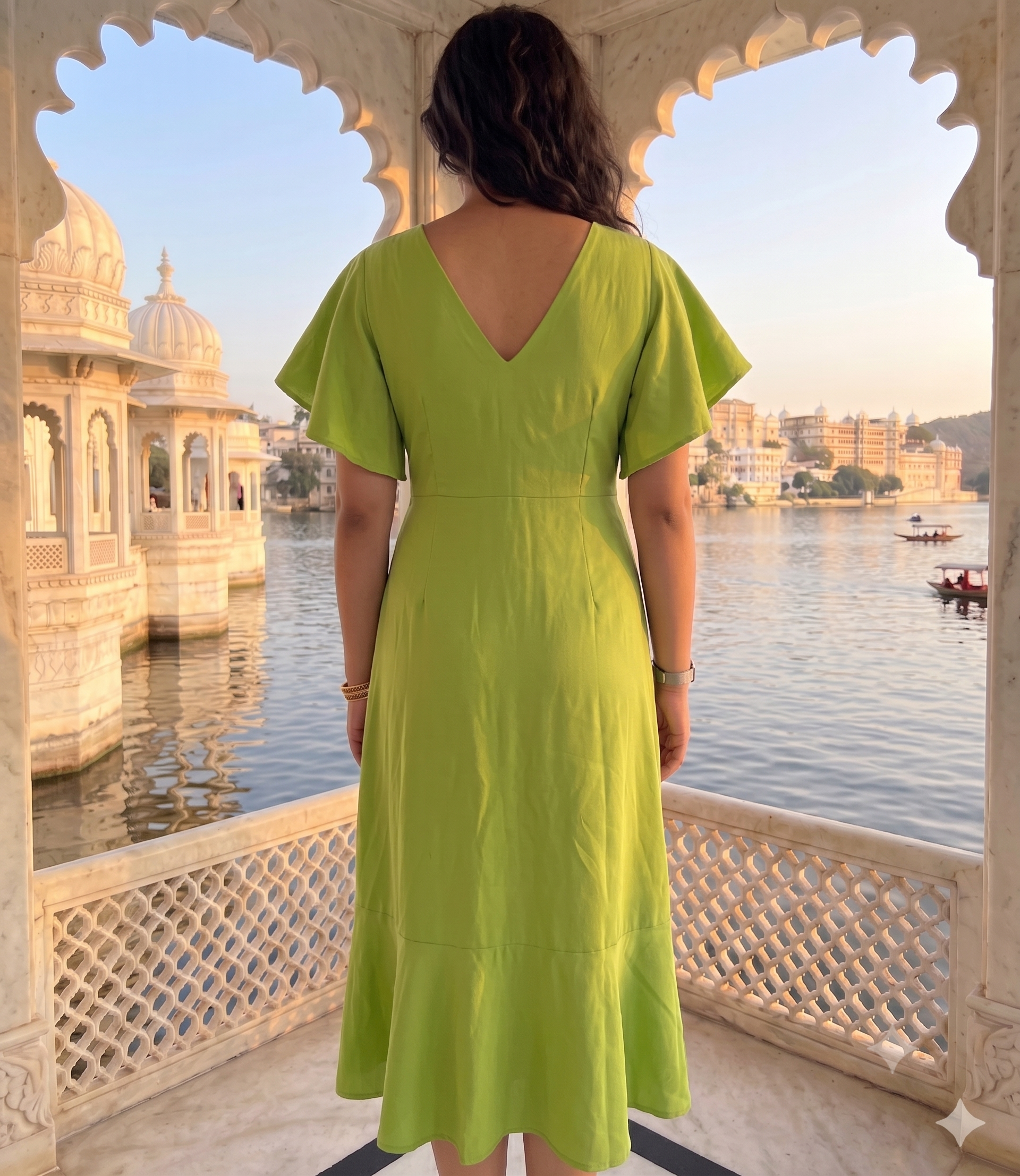 Lime green floral ruffle dress
