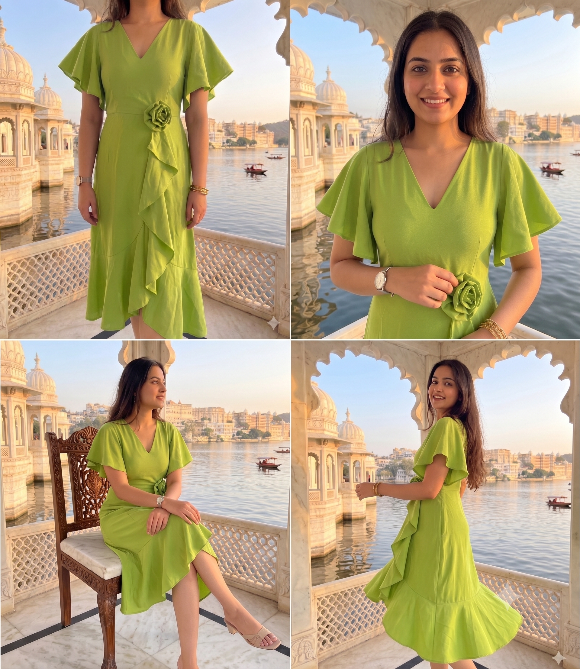 Lime green floral ruffle dress