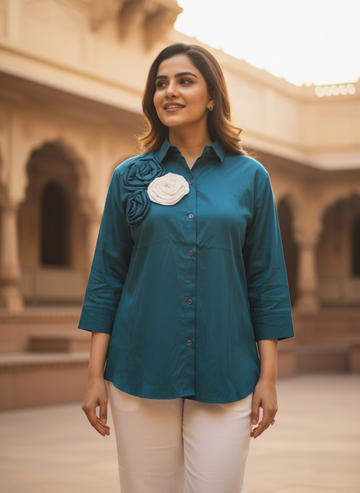 Teal green floral glow shirt