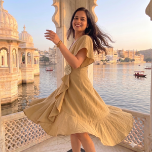Beige floral ruffle dress