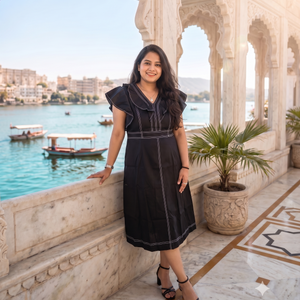 Black linear edge dress