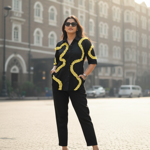 Black Pista green Ruffle Wave Shirt