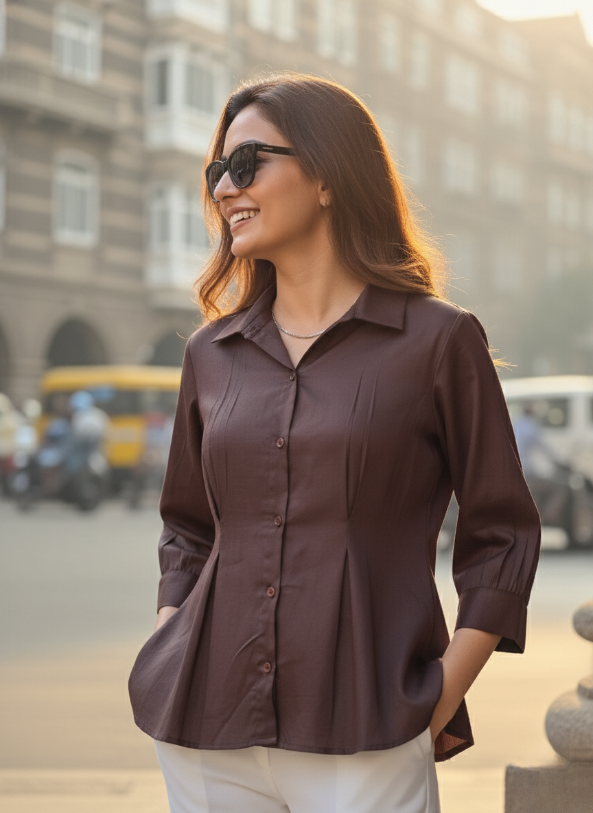 Rich Brown Crochet Shirt
