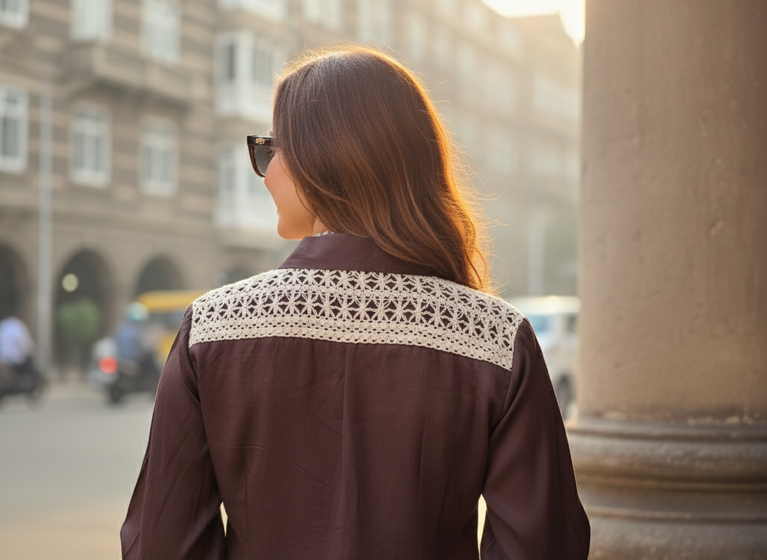 Rich Brown Crochet Shirt