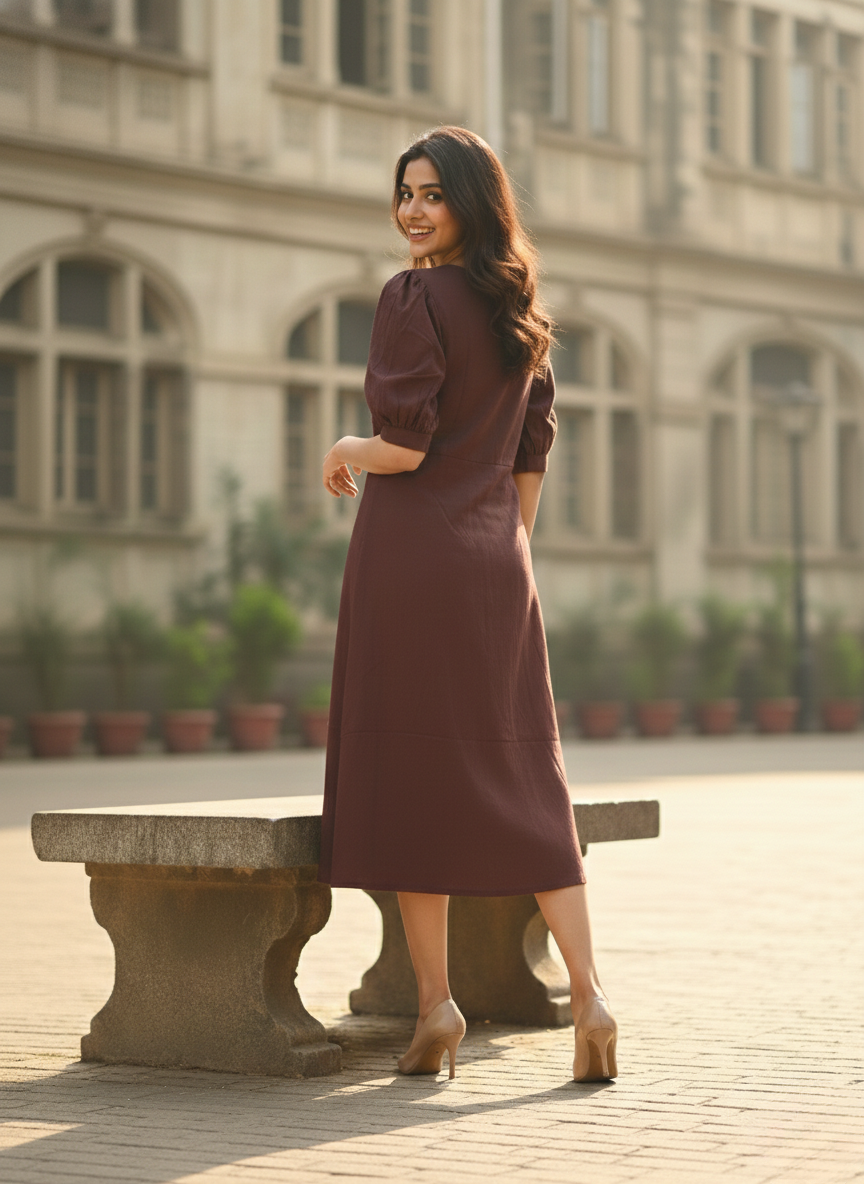 Mocha Brown Rosette Dress