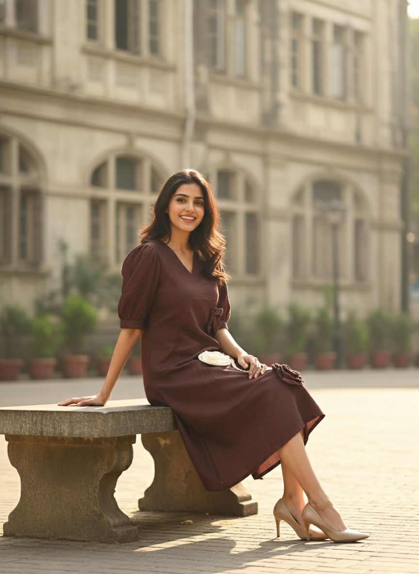 Mocha Brown Rosette Dress