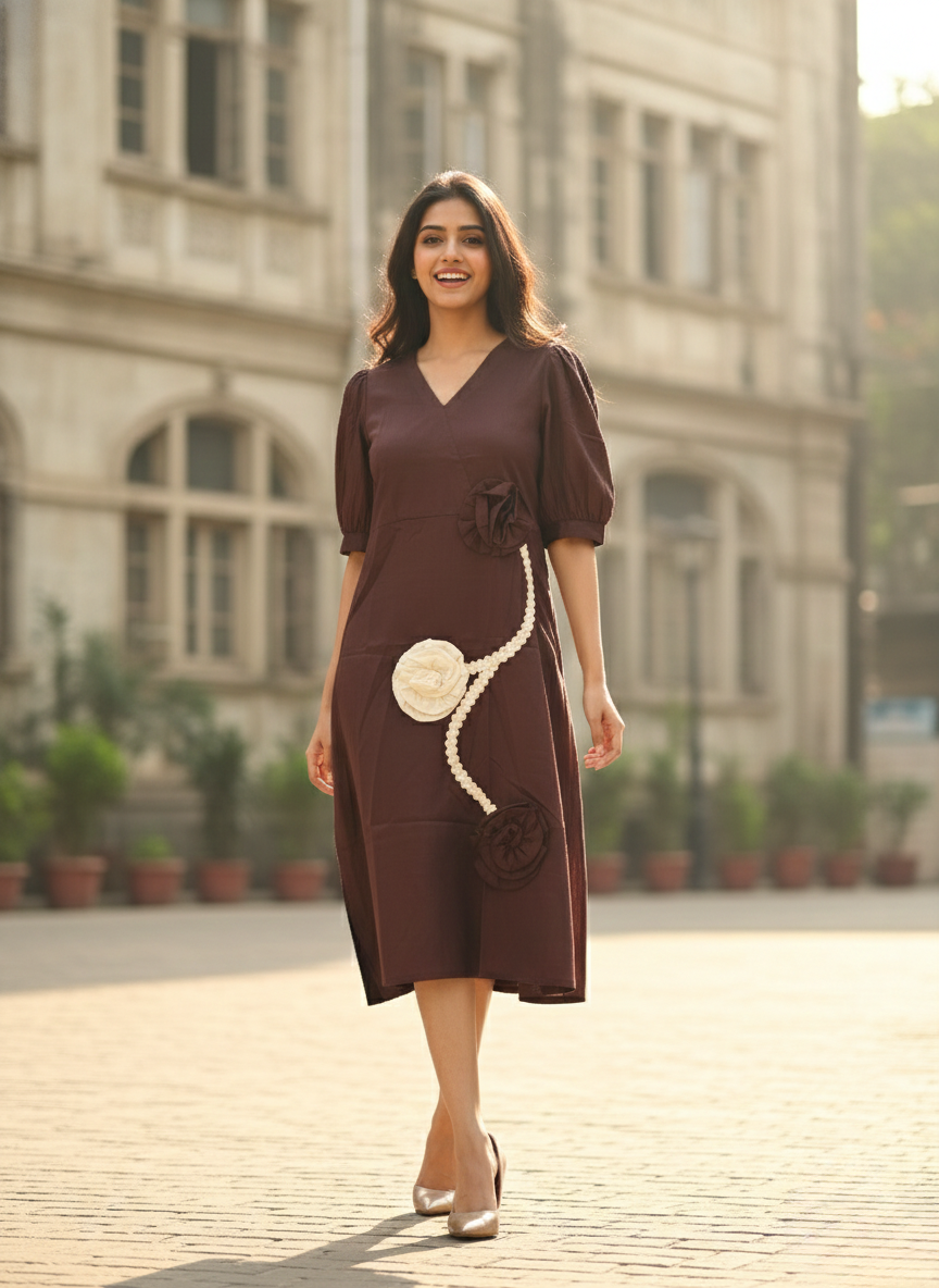 Mocha Brown Rosette Dress