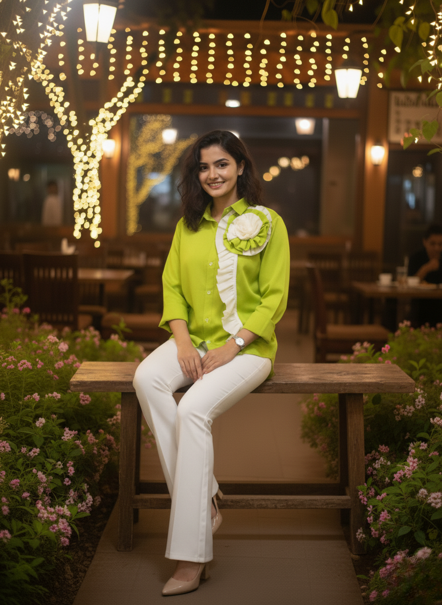 Lime green Ruffle Bloom Shirt