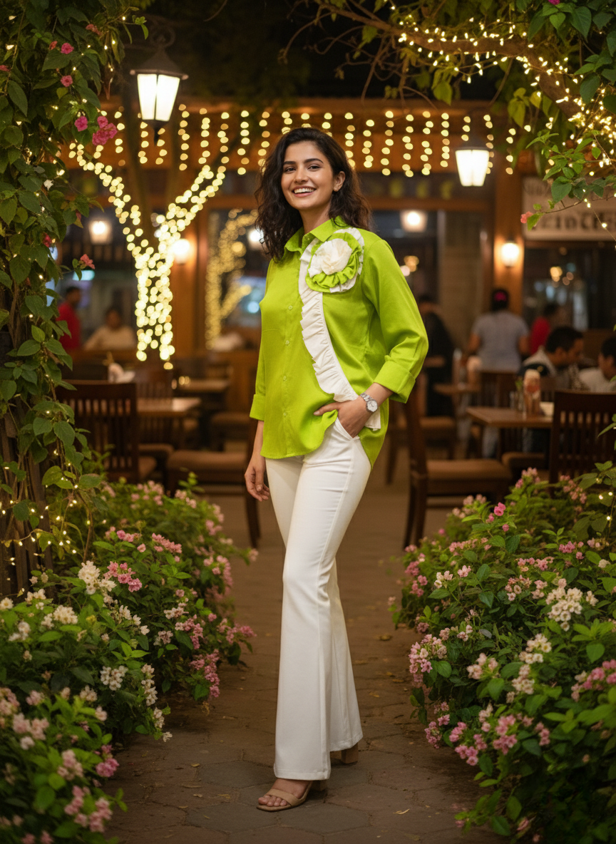 Lime green Ruffle Bloom Shirt