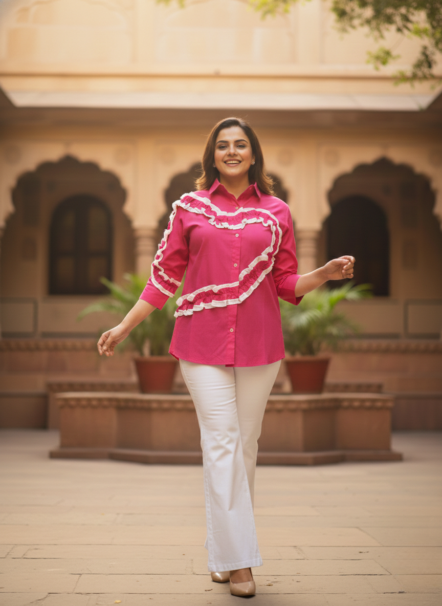 Hot pink Sweetheart Ruffle Shirt