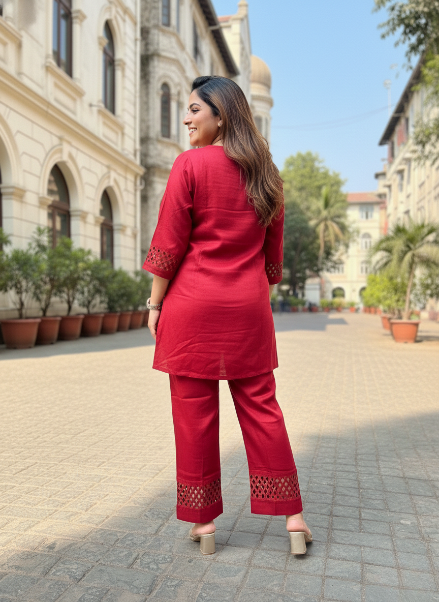 Maroon Mat-Stitch Co-ord set