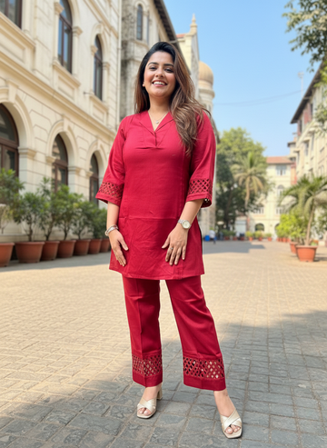 Maroon Mat-Stitch Co-ord set