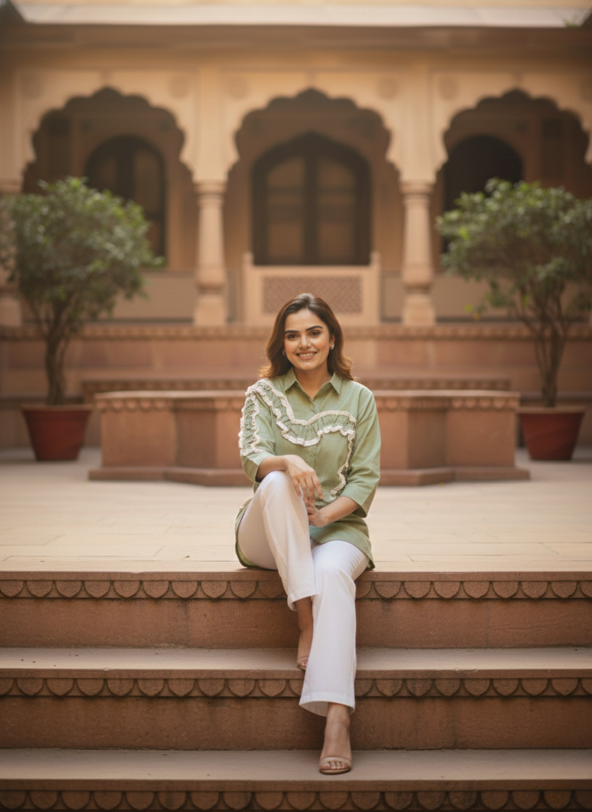 Pista green Sweetheart Ruffle Shirt