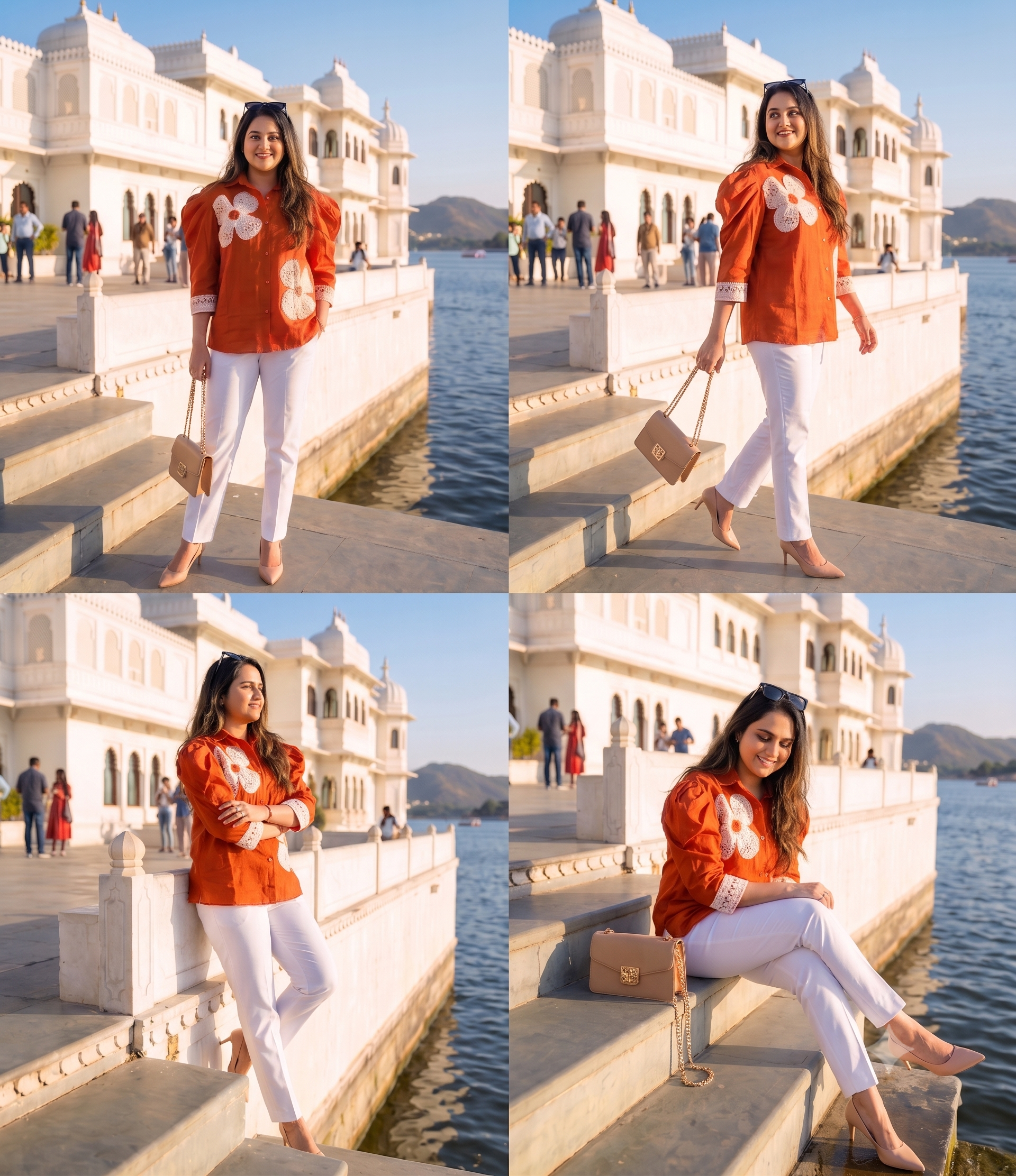 rust orange crochet floral shirt