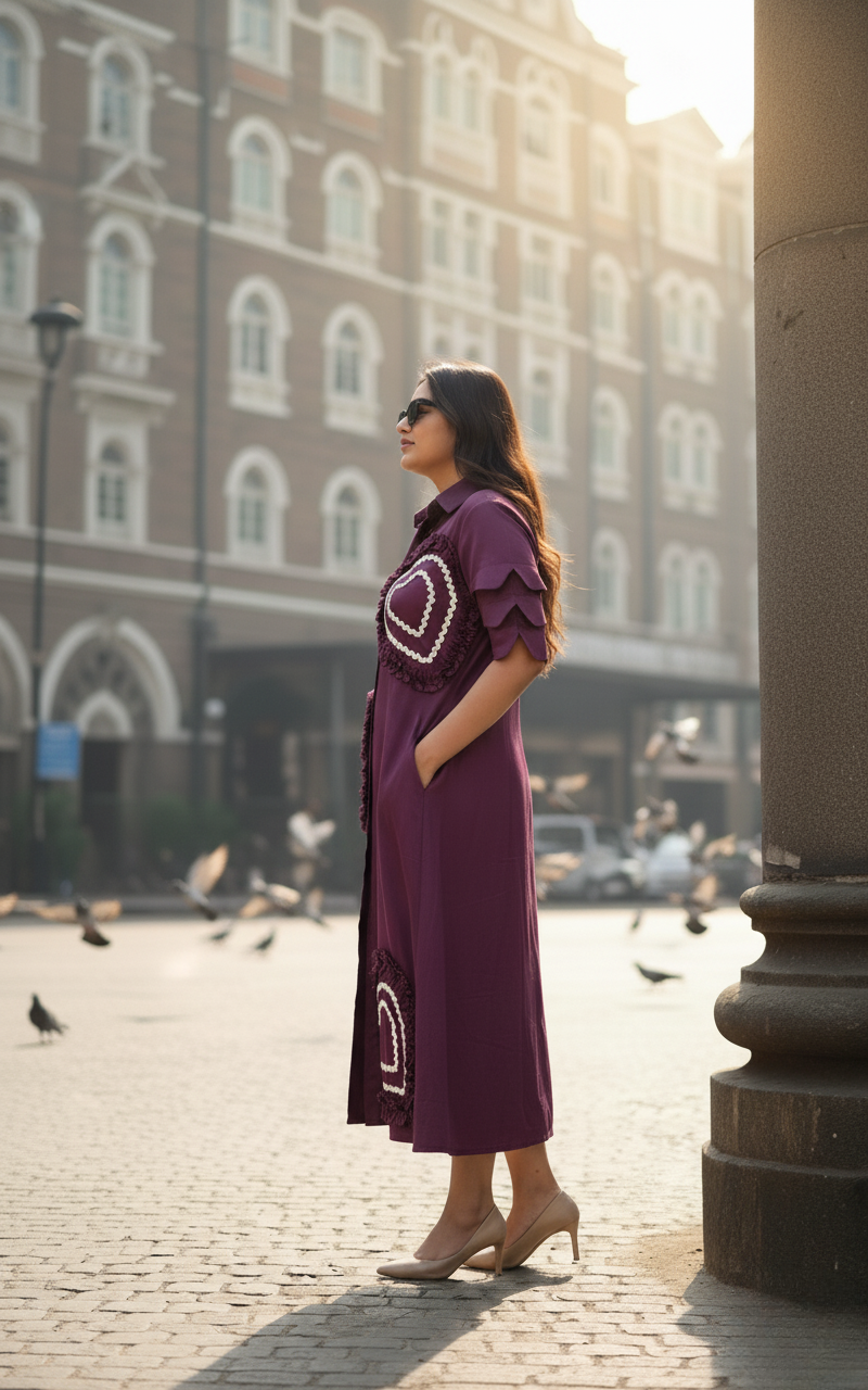 Wine Romantic Ruffle Heart Dress